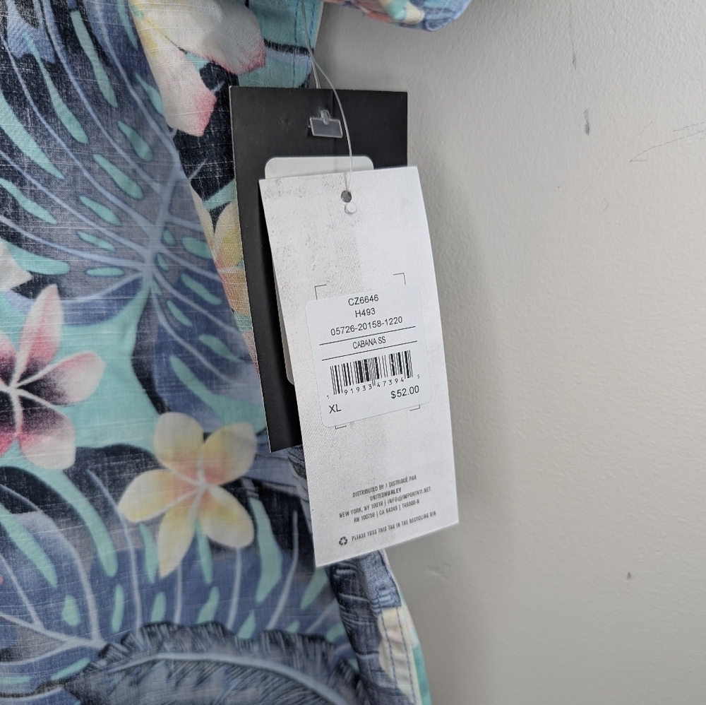NWT XL Men's Hurley Diffused Blue Hawaiian Tropical Cabana Shirt - Picture 5 of 12